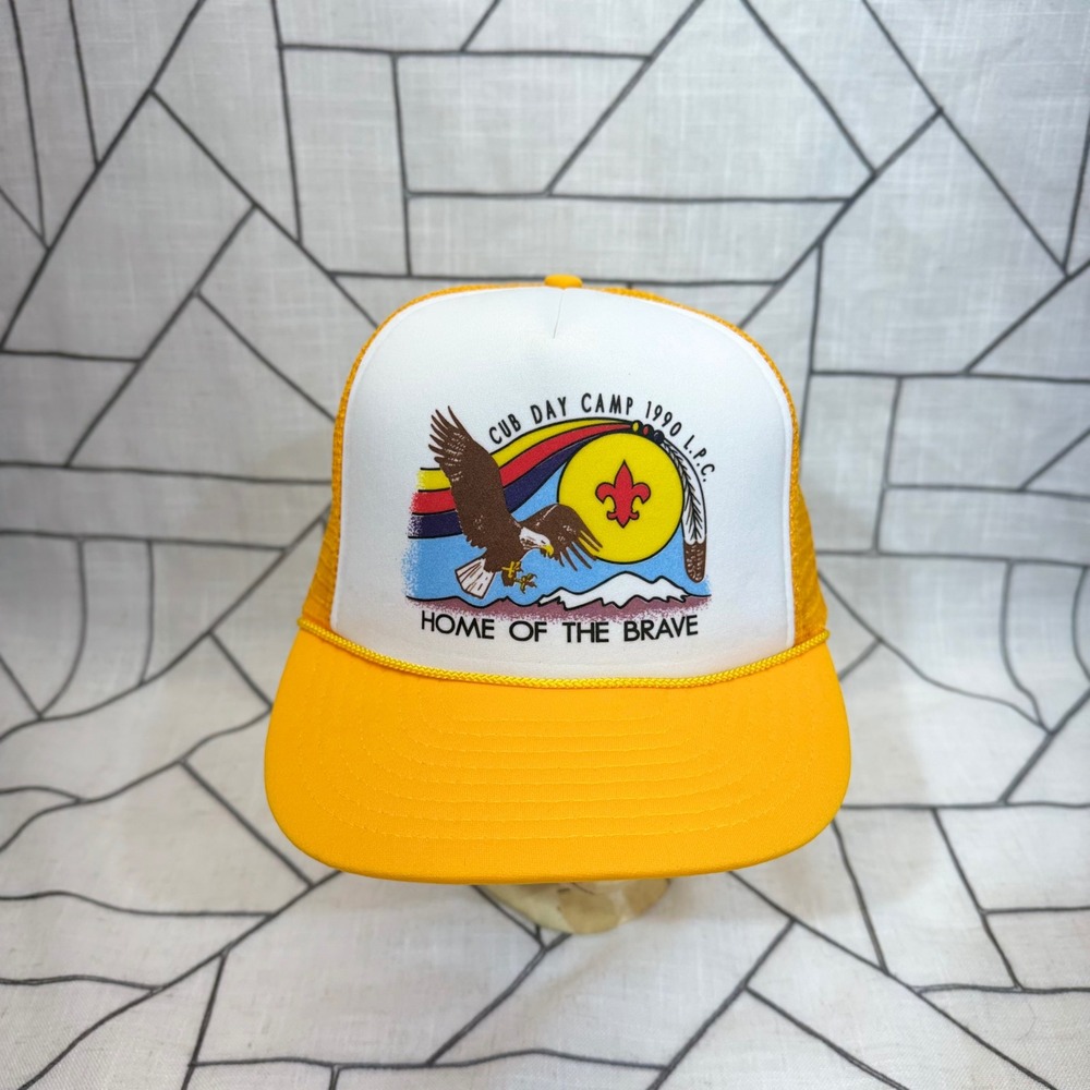 Mohr's Cub Day Camp Trucker‎ Hat OSFM Yellow Vintage 1990 Eagle Scout Mesh Cap